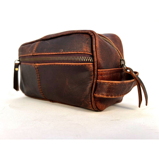 Genuine Buffalo Leather Unisex Toiletry Bag Travel Dopp Kit Grooming and Shaving Kit ~ for Men Women ~ Cosmetic Pouch ~ Bathroom Makeup Case