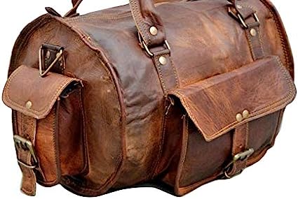 Leather Genuine Vintage Men’s Duffel Sports Gym, Travel, Carry-on Luggage Bag, Rich Brown