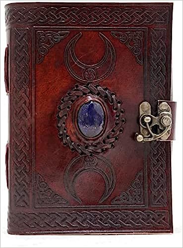 Moon Blue Lapiz Gemstone Studded Vintage Writing Handmade Leather Notebook Journal Unlined Antique Handmade Deckle Edge Vintage Paper, Leather Sketchbook, Drawing Journal, Great Gift Clasp Office Product 5x7