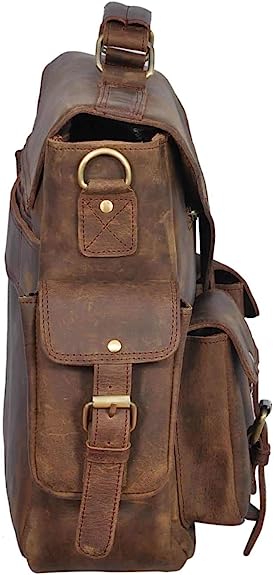 16 Inch Retro Buffalo Hunter Leather Laptop (Fits upto 15.6 Inch Laptop) Messenger Bag Office Briefcase College Bag (Dark Coffee)