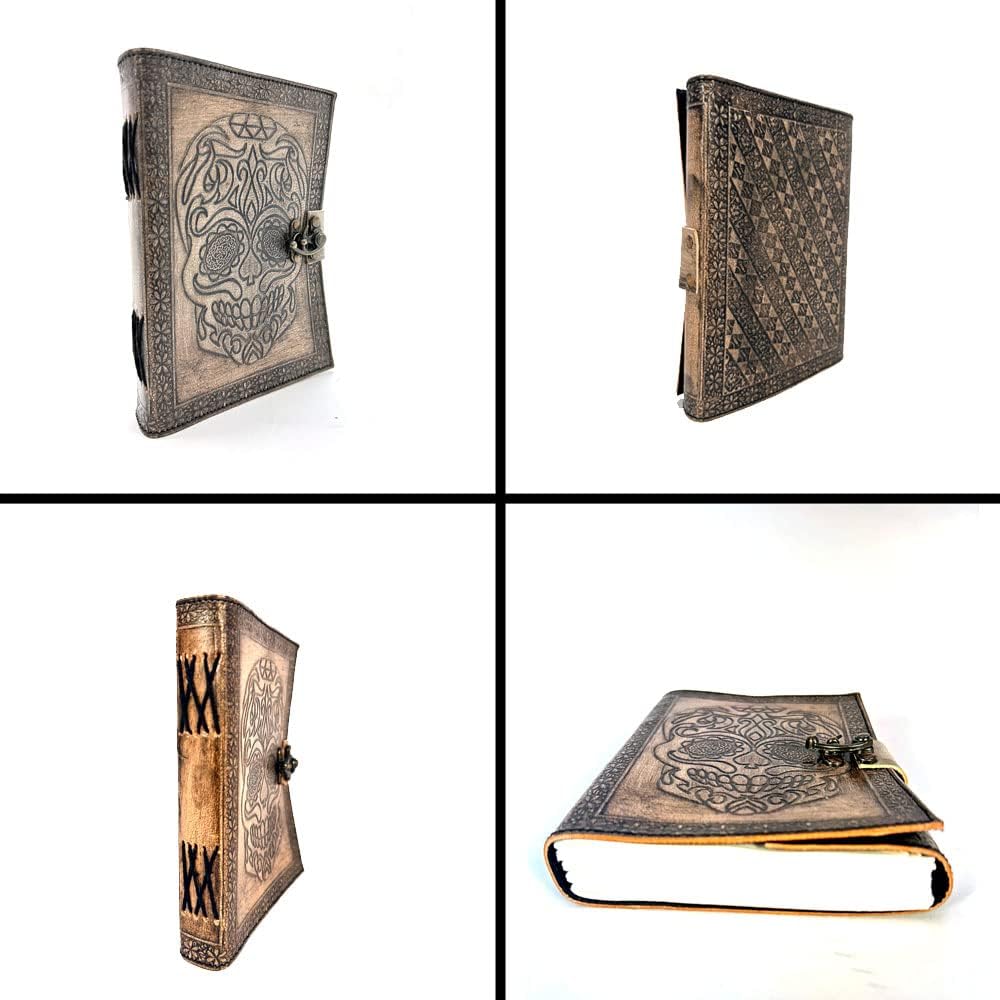 Shy Shy Let's Touch The Sky Embossed Leather Bound Daily Notepad for women and men Travel Journals Vintage Handcraft Embossed Skull Antique Diary Notebook 7X5 Inch