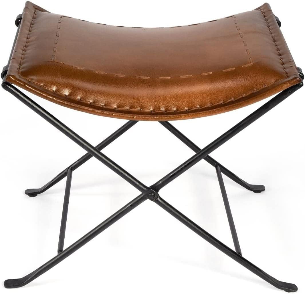 Shy Shy Leather Classical Side Stich Stool Bench (Brown)