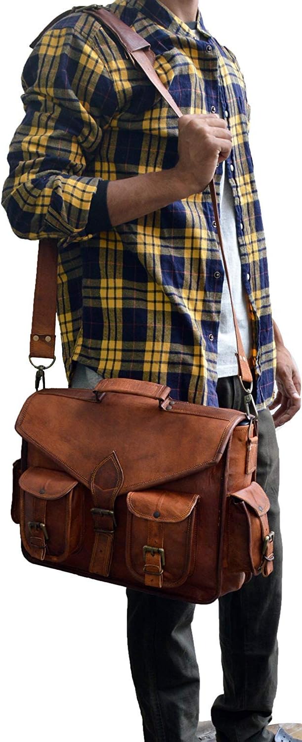 15 Inch Rustic Vintage Leather Messenger Bag Leather Laptop Bag Men's Leather Briefcase Satchel Bag