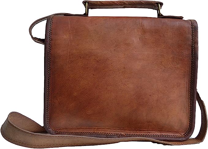 11-inch Vintage Handmade Leather Messenger Bag for Office Document Briefcase and iPad