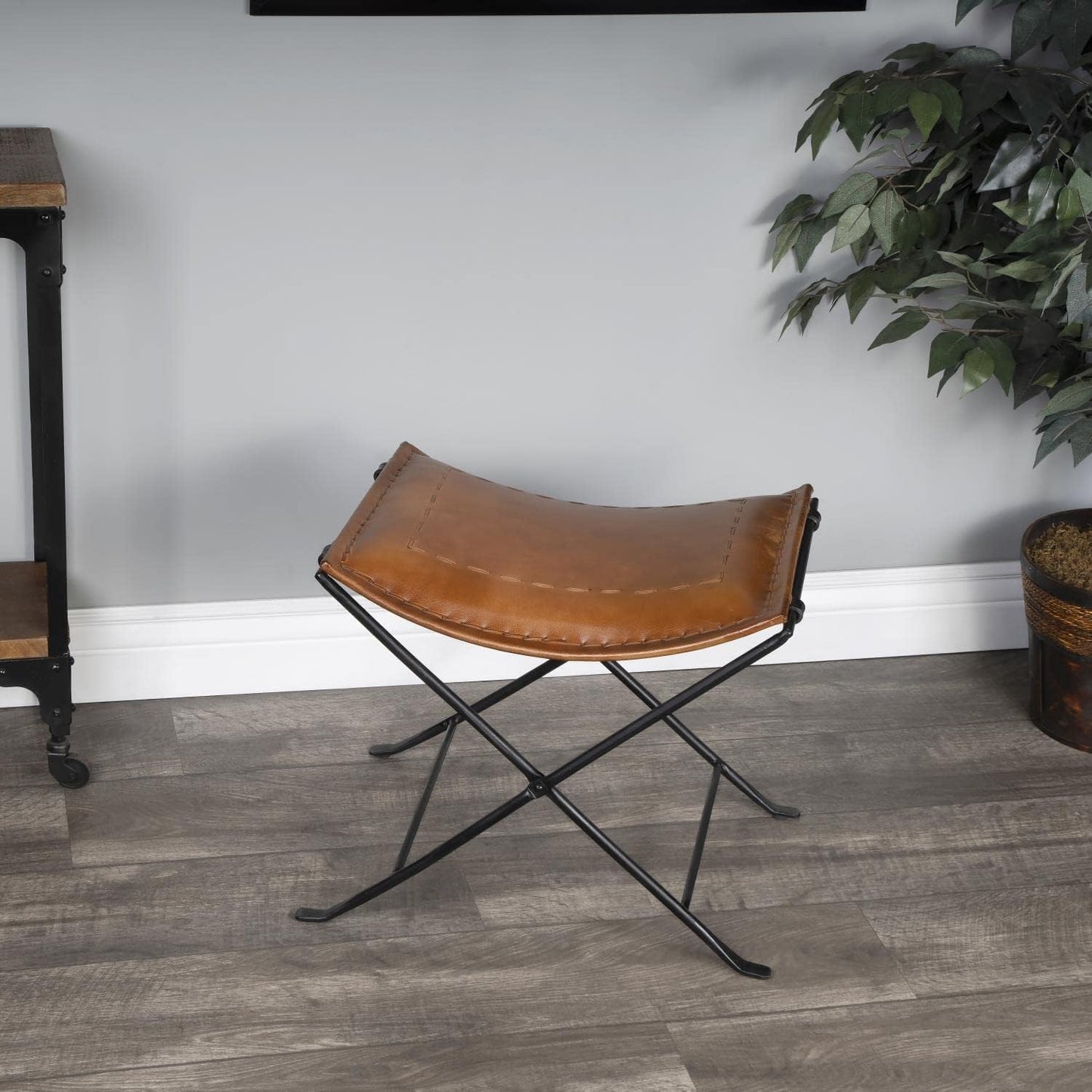 Shy Shy Leather Classical Side Stich Stool Bench (Brown)