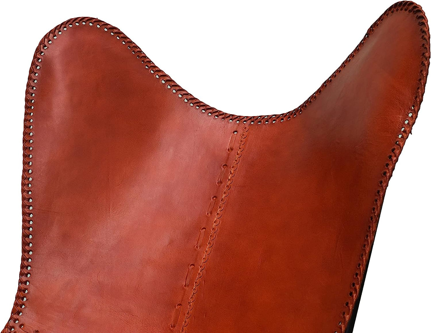 Shy Shy let's Touch The Sky Leather Butterfly Chair-Handmade with Powder Coated Folding Iron Frame (Cover with Folding Frame) (Black Frame) (TAN)