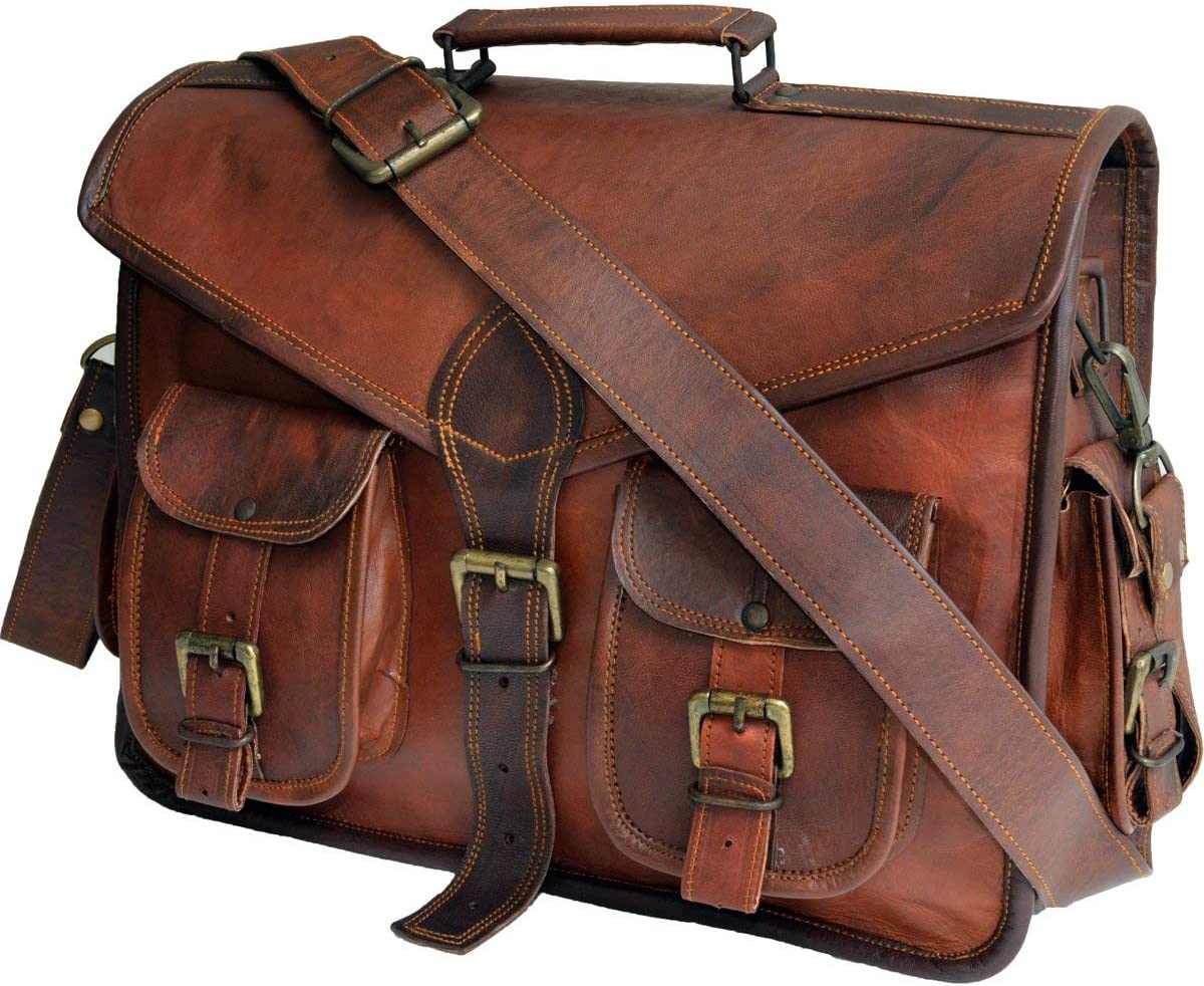 15 Inch Rustic Vintage Leather Messenger Bag Leather Laptop Bag Men's Leather Briefcase Satchel Bag