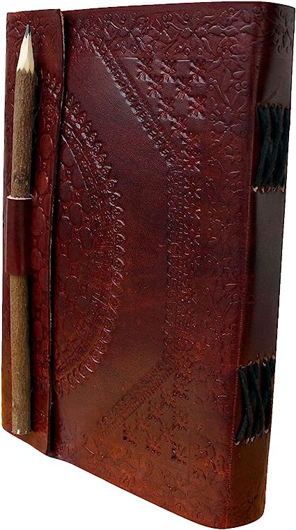 Shy Shy Let’s Touch The Sky Antique Handmade Leather | Notepad Sketch Book Leather | Embosses Leather Journals | Best Gift For Art Sketchbook | Lock With Wooden Pencil & Handmade Paper