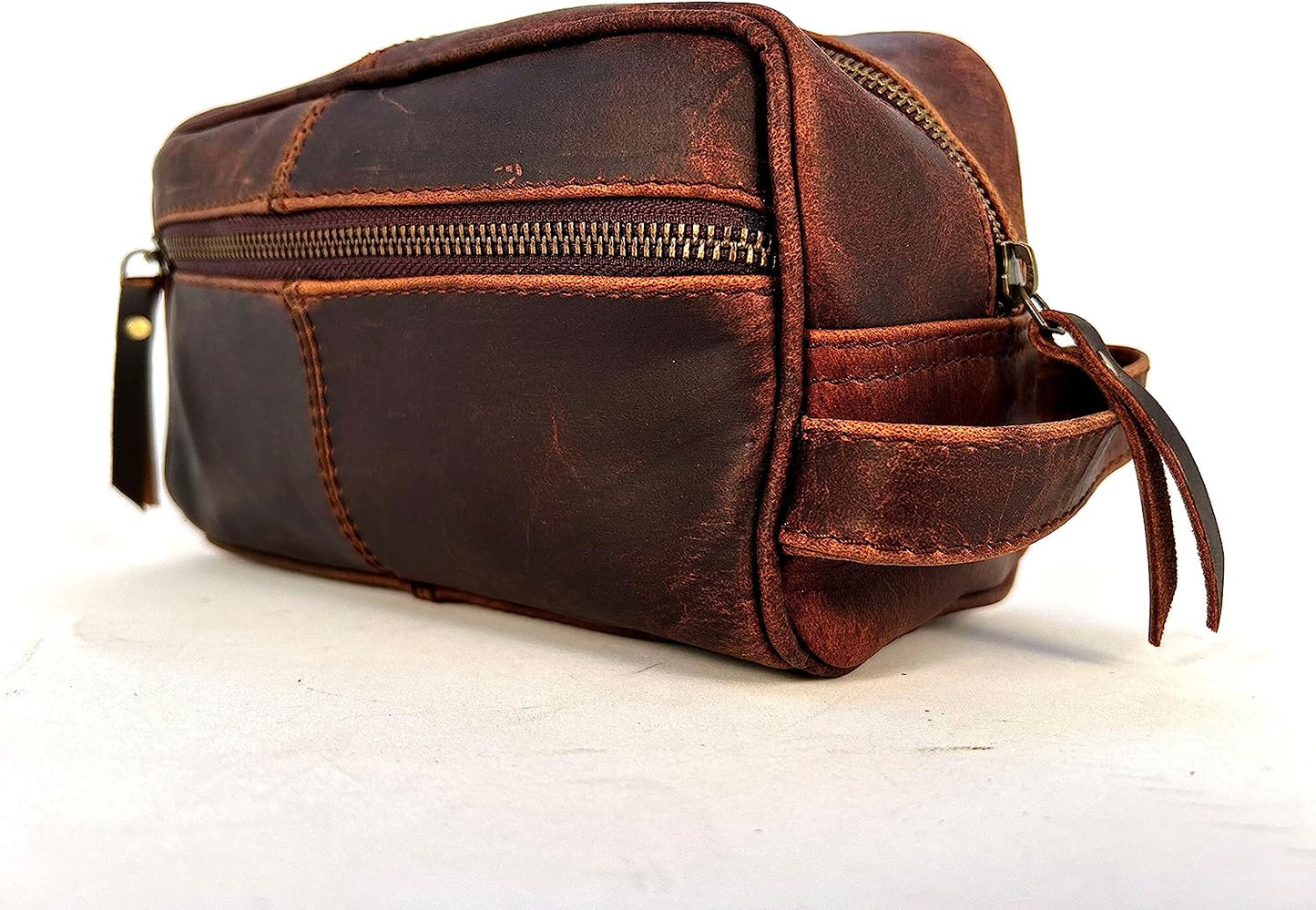 Genuine Buffalo Leather Unisex Toiletry Bag Travel Dopp Kit Grooming and Shaving Kit ~ for Men Women ~ Cosmetic Pouch ~ Bathroom Makeup Case