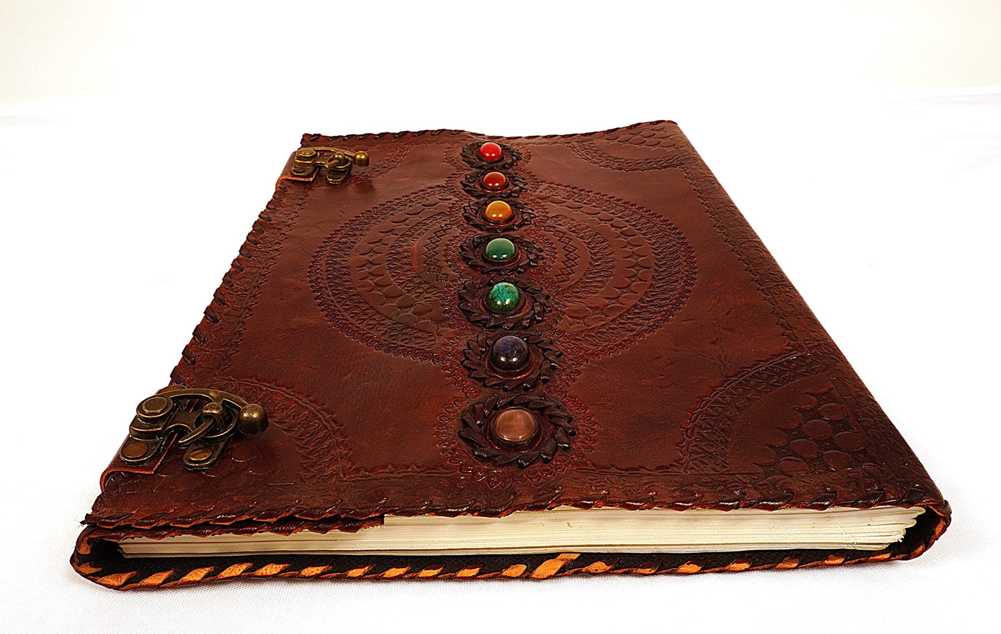 Shy Shy let's Touch The Sky Leather Journal Book 10 x 13 Inches Seven Chakra Medieval Stone Embossed Handmade Book of Shadows Notebook Office Diary College Book Poetry Book Sketch Book Office Product