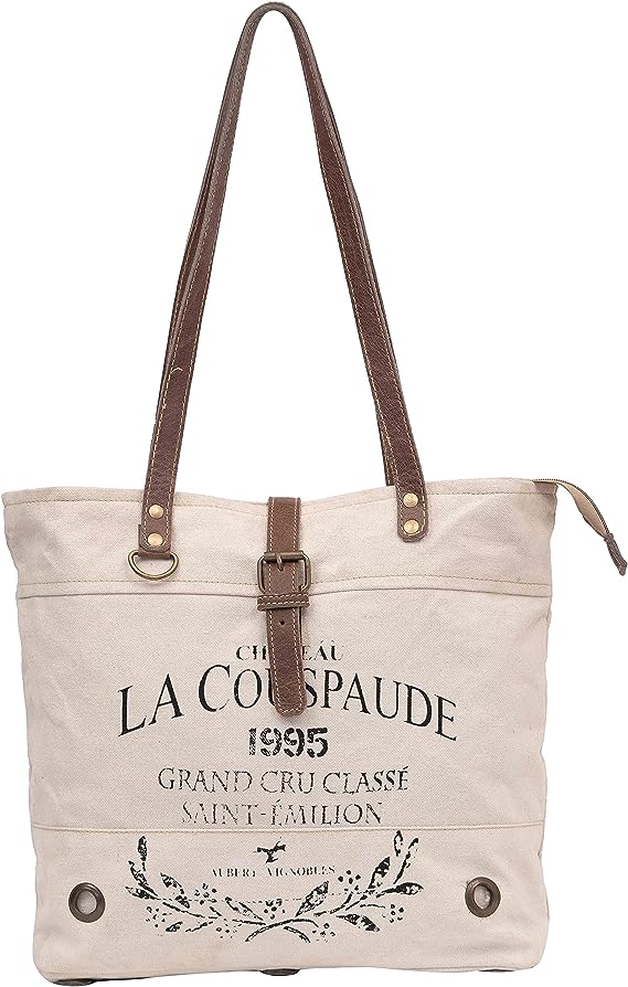 Shy Shy- La Couspaude Upcycled Canvas Handbag Upcycled Canvas & Cowhide Tote Bag Radiant Upcycled Canvas & Cowhide Leather Bag(off white)