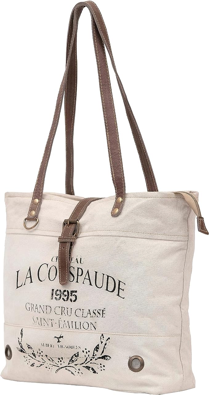 Shy Shy- La Couspaude Upcycled Canvas Handbag Upcycled Canvas & Cowhide Tote Bag Radiant Upcycled Canvas & Cowhide Leather Bag(off white)