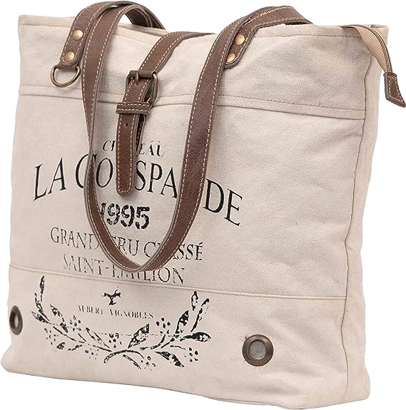 Shy Shy- La Couspaude Upcycled Canvas Handbag Upcycled Canvas & Cowhide Tote Bag Radiant Upcycled Canvas & Cowhide Leather Bag(off white)