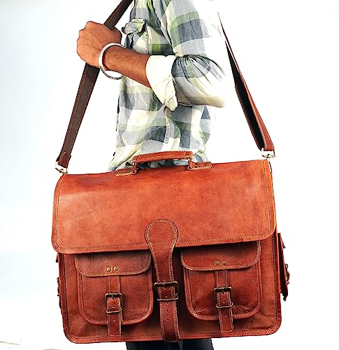 Handmade Leather Messenger Laptop Computer Satchel Distressed Bag (13" X 18") Stylish Backpack and Briefcase Bag for Men