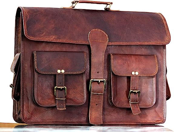 15 INCH Vintage Handmade Leather Travel Messenger Office Crossbody Bag Laptop Briefcase Computer College Satchel Bag For Men And Women