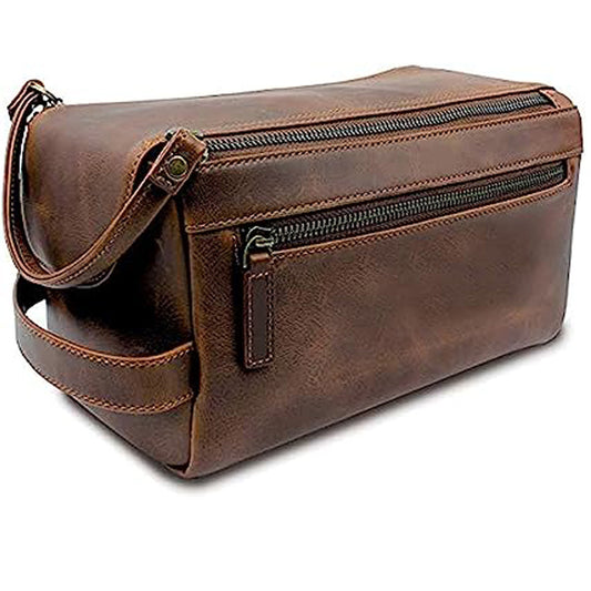 Men's Toiletry Bag, Travel Toiletry Bag for Men, Large Leather Dope Kit for Men, Shaving Bag for Travel Accessories, Large Men's Toiletries Bathroom Organizer, Shaving kit, Dopp kit(Brown)