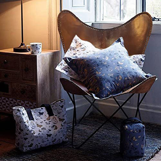 ShyShy Brown Leather Accent Chair/Side Hand Stitch Leather Butterfly Chair Boho Home Décor/Living Room Chair - Cover with Folding Frame (Black Iron Frame)