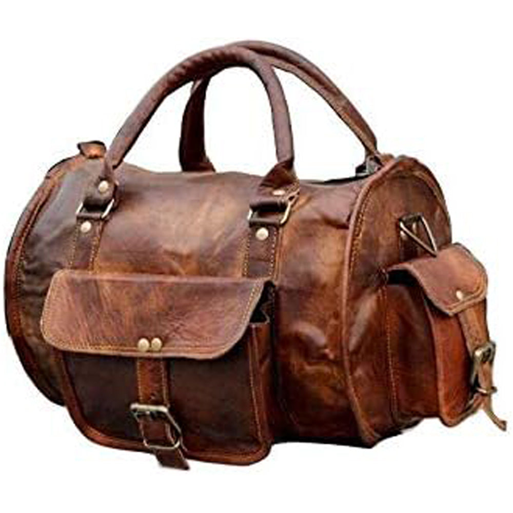 Leather Genuine Vintage Men’s Duffel Sports Gym, Travel, Carry-on Luggage Bag, Rich Brown