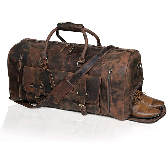 24 inches Genuine Leather Duffel | Travel Overnight Weekend Leather Bag | Sports Gym Duffel for Men