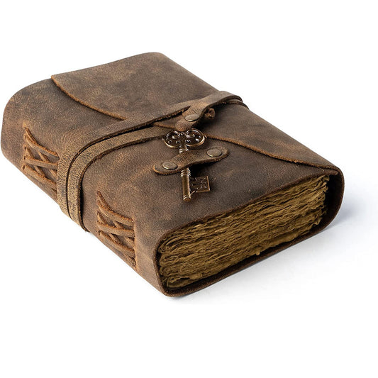 Handmade Leather Vintage Journal Travel Diary Notebook with Key or Pen Loop-Leather Bound Journal Deckle Edge Vintage Paper-Book of Shadows Journal-Sketchbook/Drawing Journal - Perfect Gift for Men and Women (5X7)