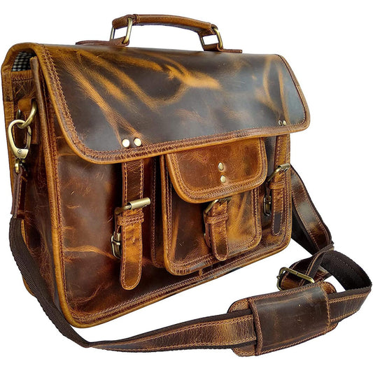 16 inch Large Leather Mens Briefcase Laptop Business Bag, Leather Satchel, Leather Messenger Bag, for him Men