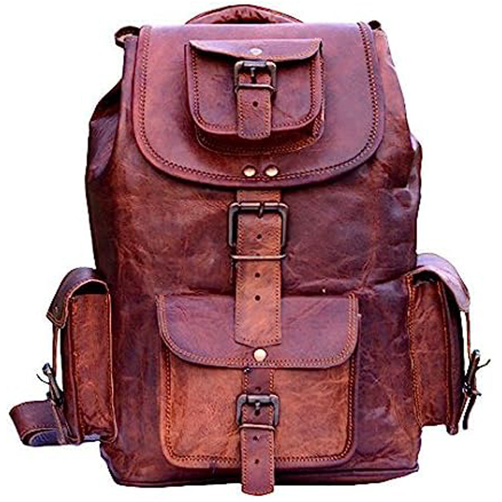 Shy Shy Let’s Touch The Sky Rustic Vintage Leather Backpack Travel Rucksack knapsack Daypack Bag for Men Women Brown