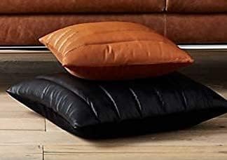 Leather Pillow/Cover – 15x15 Sofa Cushion Case - Decorative Throw Covers for Living Room & Bedroom – Modern Solid Decorative Square Pillow – Hand Stitched Leather Couch & Cases