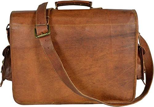 18 Inch Handmade Leather Messenger Office Cross body Laptop Briefcase Computer College Satchel Bag for Men and Women