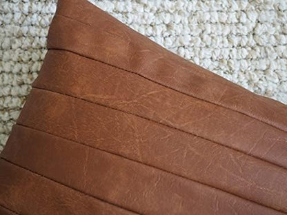 Leather Pillow/Cover – 15x15 Sofa Cushion Case - Decorative Throw Covers for Living Room & Bedroom – Modern Solid Decorative Square Pillow – Hand Stitched Leather Couch & Cases