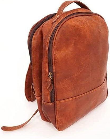 ShyShy 16 inch Vintage Genuine Leather Slim Laptop Backpack,College Casual Rusksack Travel Bag