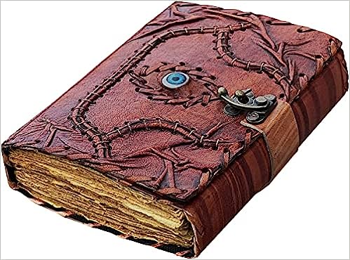 Leather Journal Deckle Edge Paper Third Eye grimoire Hocus Pocus Book of Spells Vintage Leather Journal Book of Shadows Wiccan notebook Blank Antique Spell Book Witch Journal Lock Clasp Notebook