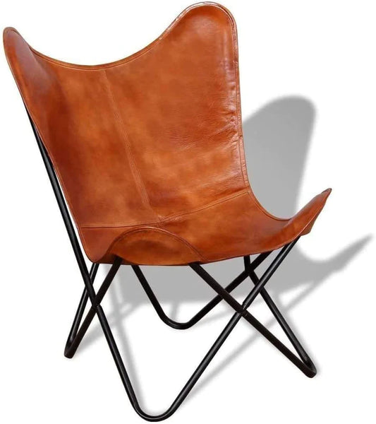 Leather Living Room Chairs-Butterfly Chair Brown Leather Butterfly Chair-Handmade with Powder Coated Folding Iron Frame (Cover with Folding Frame) (Black Frame) (Tan Cover with Black Frame)