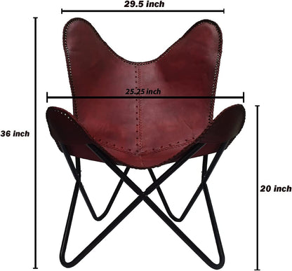 Shy Shy let's Touch The Sky Handmade Leather Arm Chair Cover with Iron Stand and Leather Stool Leather Butterfly Chair Home Decor Rich Brown