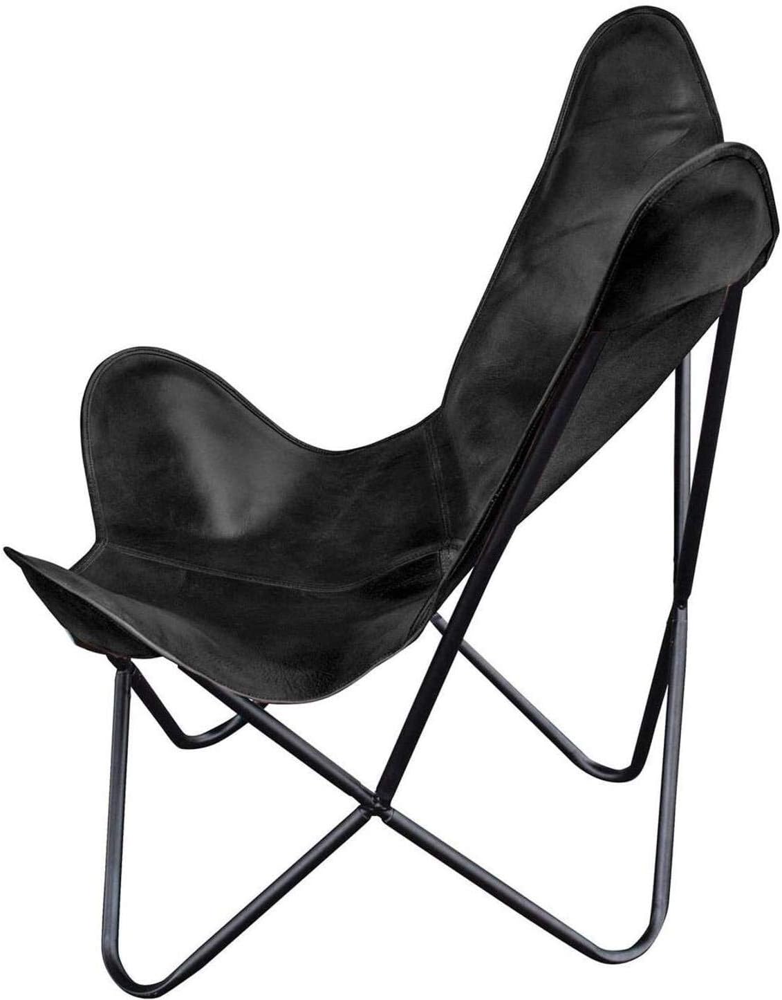 Shy Shy let's Touch The Sky Leather Butterfly Chair Black Living Room Chair Accent Chairs armless Chair Leather Chair with Black Metal Base (Iron Frame with Black Cover)