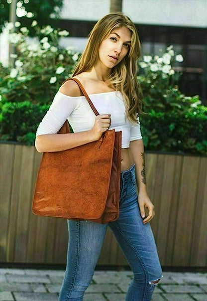 Genuine Leather Cross body Handbag for Women - Shoppers bag for Women Handmade Tote Purses Shoulder Bucket Bags Brown