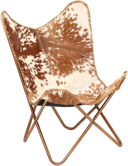 Shy Shy Let’s Touch The Sky Home Decor Genuine Goat Leather Butterfly Arm Chair with Black/Brown White Hair on Cover (White and Brown with Ross Gold)