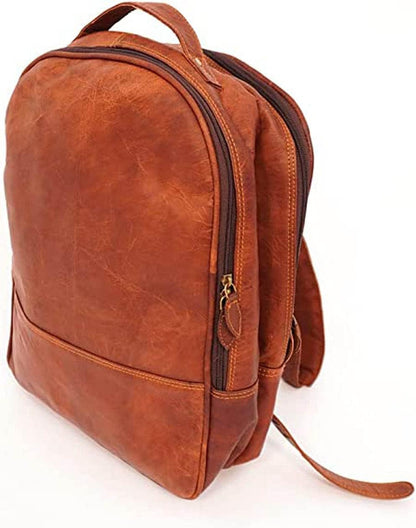 ShyShy 16 inch Vintage Genuine Leather Slim Laptop Backpack,College Casual Rusksack Travel Bag