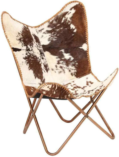 Shy Shy Let’s Touch The Sky Home Decor Genuine Goat Leather Butterfly Arm Chair with Black/Brown White Hair on Cover (White and Brown with Ross Gold)