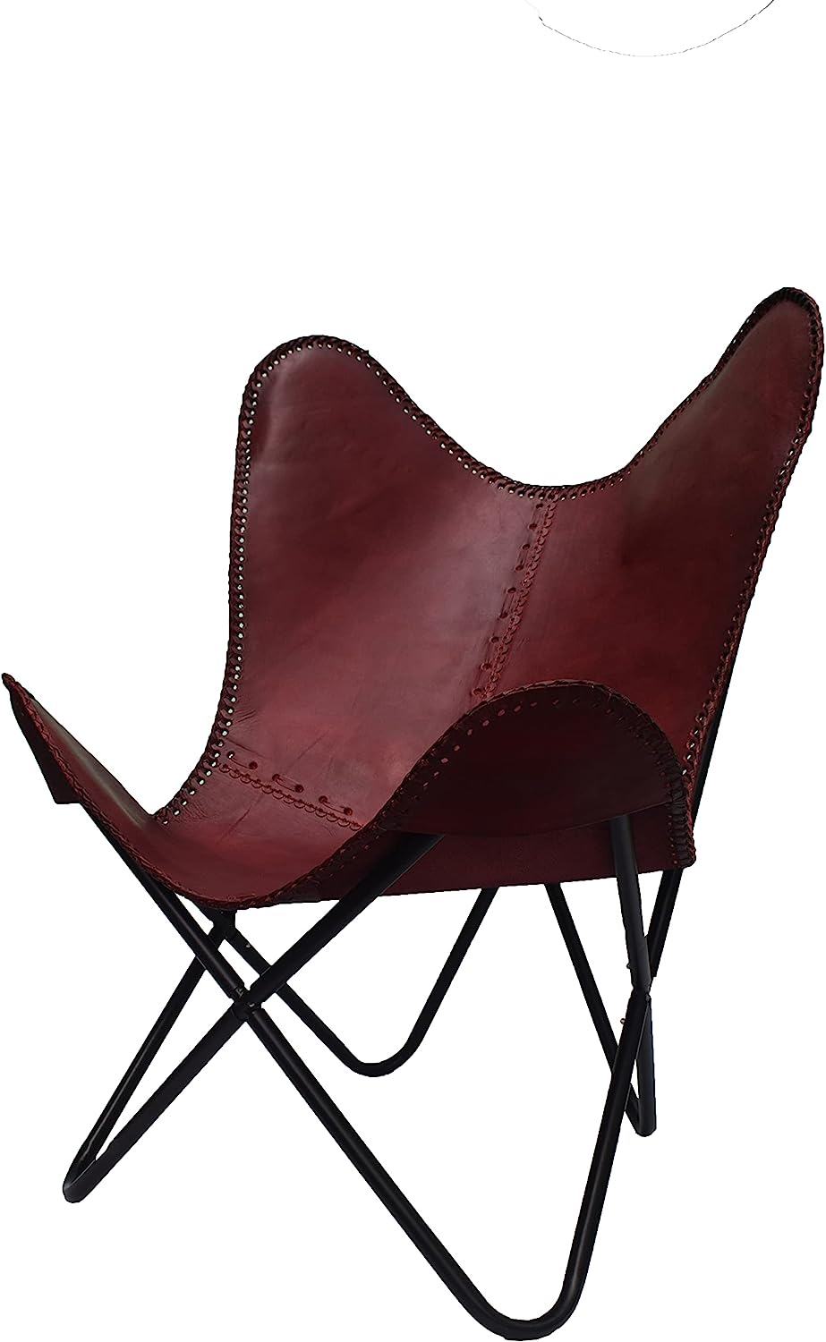 Shy Shy let's Touch The Sky Handmade Leather Arm Chair Cover with Iron Stand and Leather Stool Leather Butterfly Chair Home Decor Rich Brown