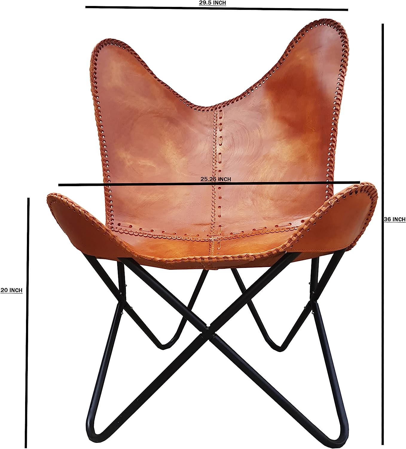 Classy Handmade Leather Living Room Chairs-Butterfly Chair Tan Side Hand Stitch Leather Butterfly Chair-Handmade with Powder Coated Folding Iron Frame (Cover with Folding Frame)