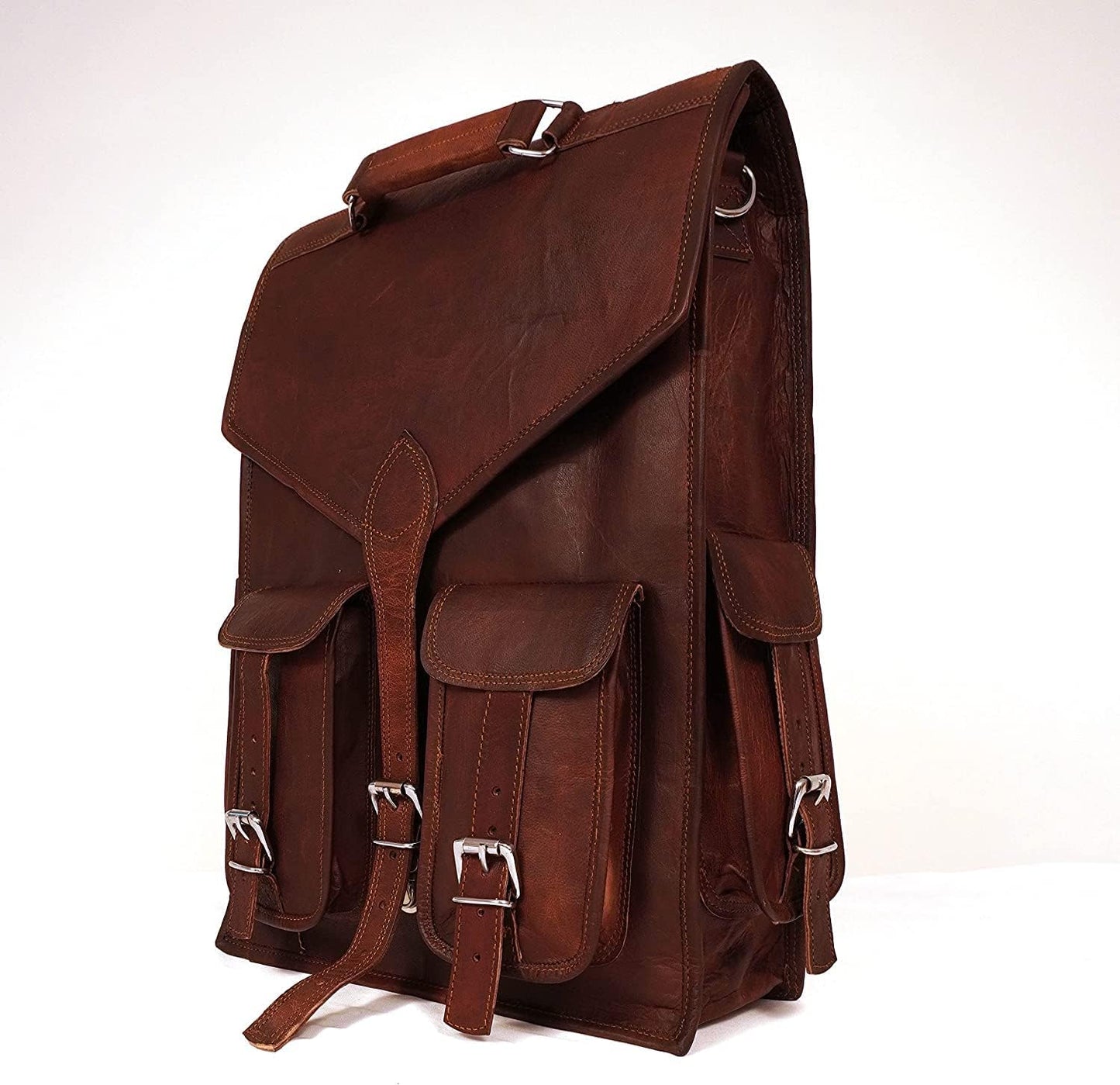 Shy Shy Let's Touch The Sky Vintage leather backpack Laptop Messenger Lightweight Rusksack Sling Bag Men Brown