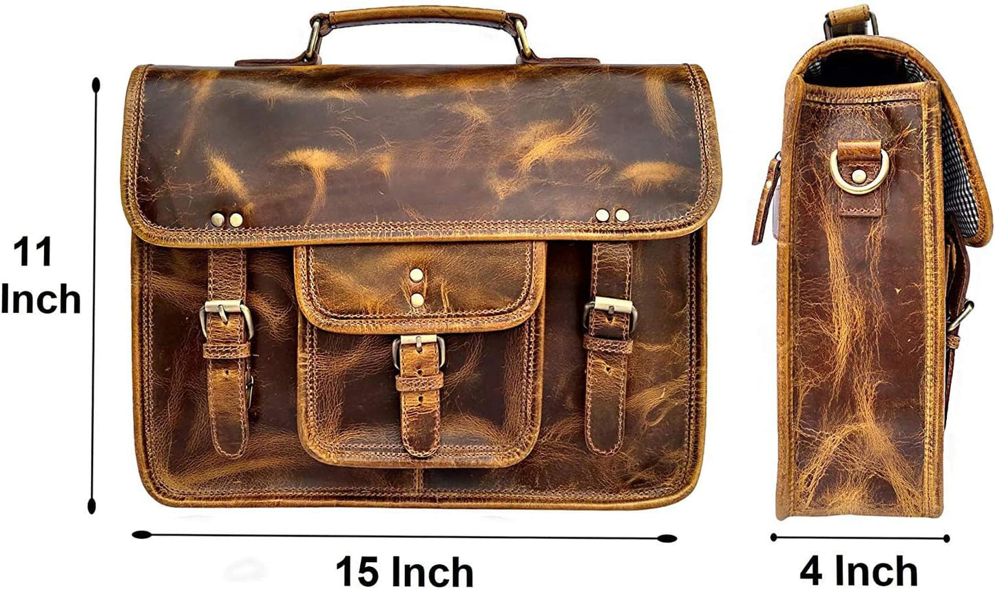 16 inch Large Leather Mens Briefcase Laptop Business Bag, Leather Satchel, Leather Messenger Bag, for him Men