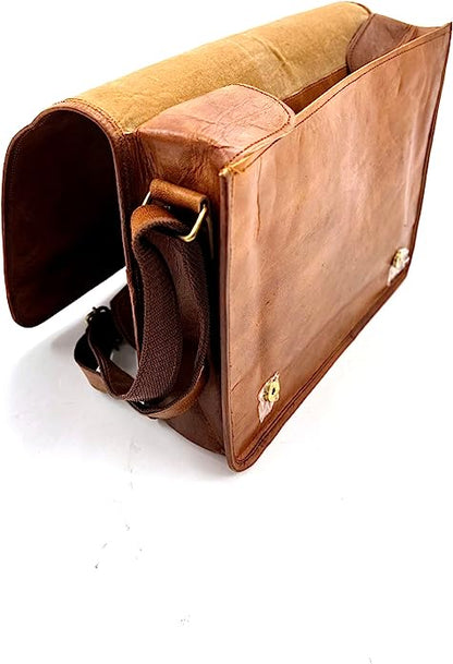 15 INCH Vintage Crossbody Genuine Leather Laptop Messenger Bag for Men and Women - Briefcase Bag For College, Office, Adjustable Shoulder Strap Satchel