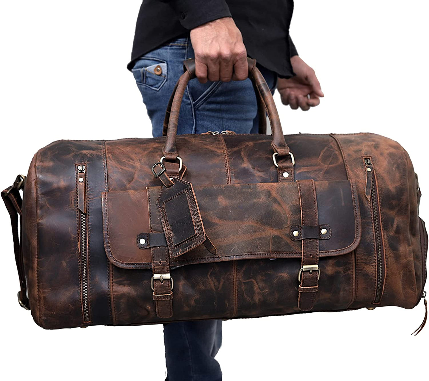 24 inches Genuine Leather Duffel | Travel Overnight Weekend Leather Bag | Sports Gym Duffel for Men