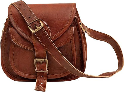 9 inch Women Leather Cross-body Shoulder Bag Satchel ladies Purse Genuine Multi Pocket Saddle Vintage Handmade Travel