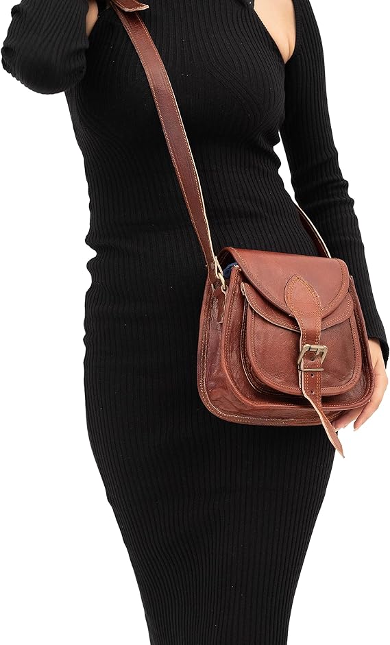 9 inch Women Leather Cross-body Shoulder Bag Satchel ladies Purse Genuine Multi Pocket Saddle Vintage Handmade Travel