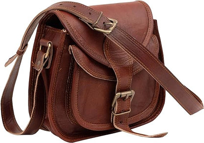 9 inch Women Leather Cross-body Shoulder Bag Satchel ladies Purse Genuine Multi Pocket Saddle Vintage Handmade Travel