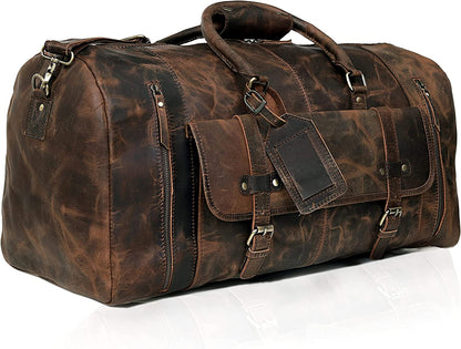 24 inches Genuine Leather Duffel | Travel Overnight Weekend Leather Bag | Sports Gym Duffel for Men