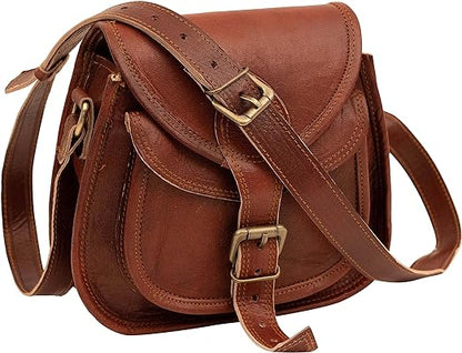 9 inch Women Leather Cross-body Shoulder Bag Satchel ladies Purse Genuine Multi Pocket Saddle Vintage Handmade Travel