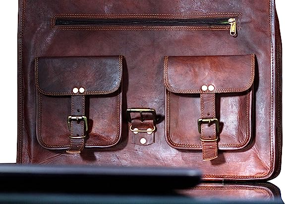 15 INCH Vintage Handmade Leather Travel Messenger Office Crossbody Bag Laptop Briefcase Computer College Satchel Bag For Men And Women